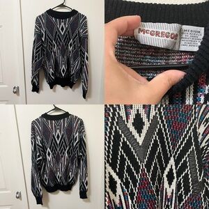 •MCGREGOR• Multi Color Faux Leather Crew Neck Sweater Vintage